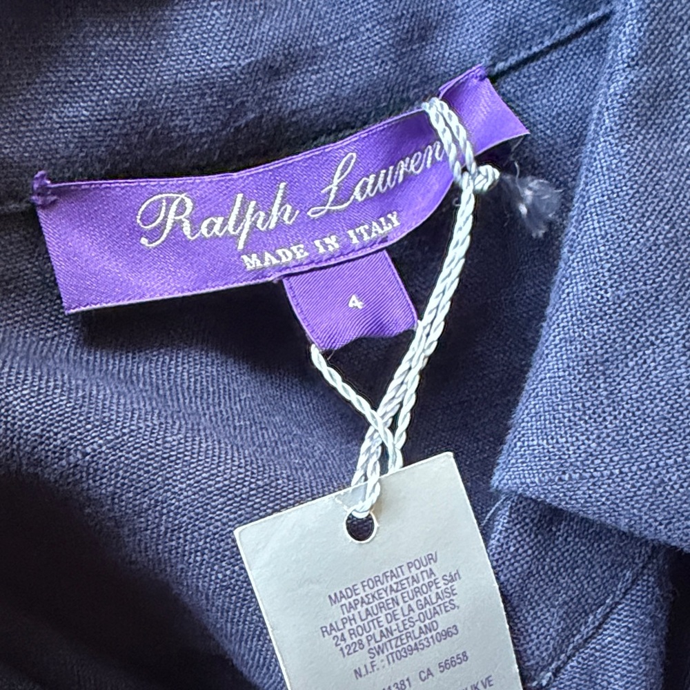 NWT Ralph Lauren Collection Aniyah Belted Linen Midi Wrap Dress Size 4 Navy - Picture 8 of 15